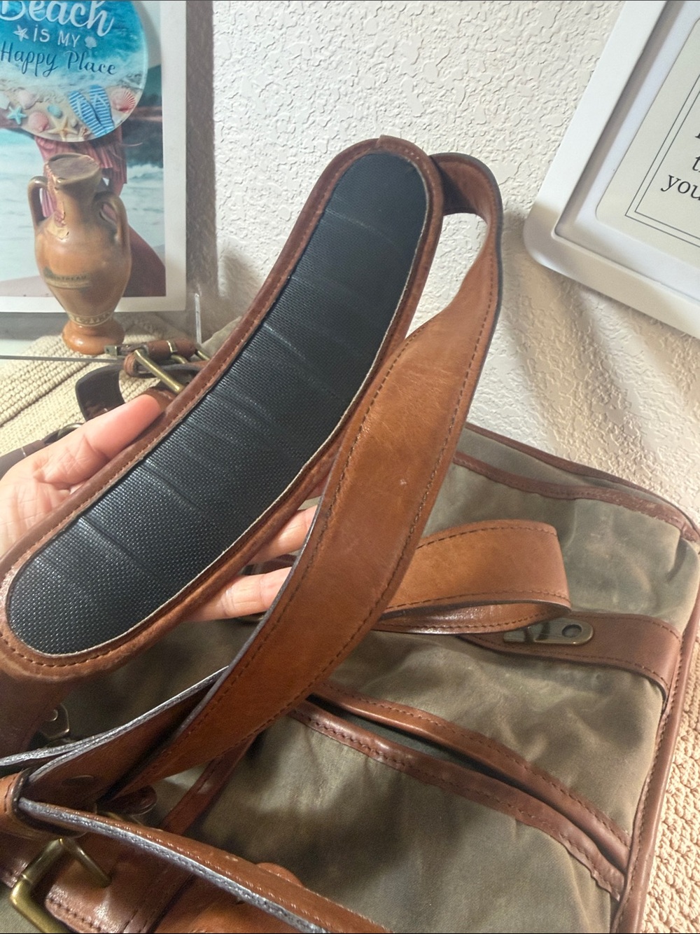 Allen Edmonds Waxed Canvas Leather Messenger Briefcase Laptop Bag - Picture 13 of 15